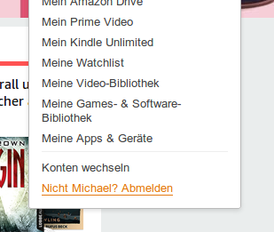 Amazons Abmeldefunktion mit der Formulierung: Nicht Michael? Abmelden.