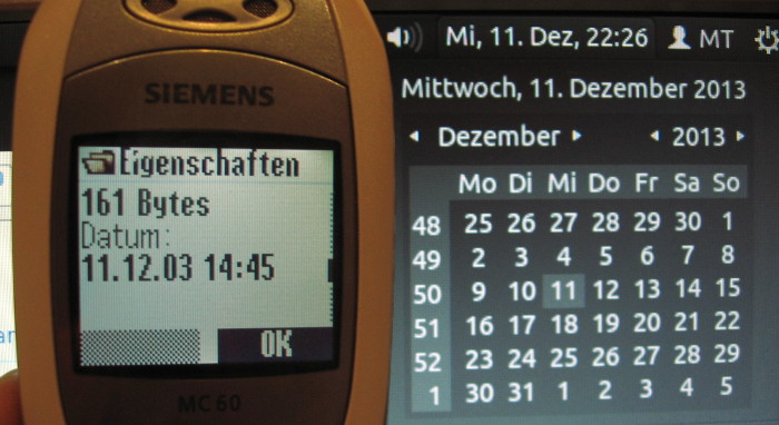 Mein zweites Handy zeigt am 11.12.2013 neben einem PC-Kalender eine Datei, die genau 10 Jahre alt ist.