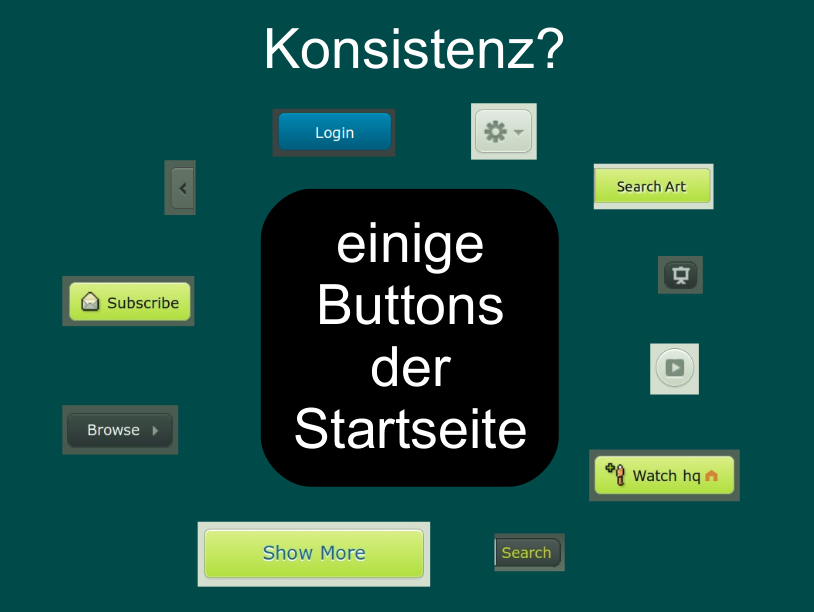 Screenshots von elf unterschiedlich gestalteten Buttons.