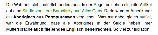 Textabsatz mit zwei fett hervorgehobenen Stellen und einem grünen, unterstrichenen Link.